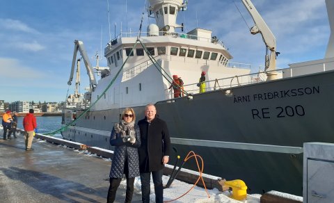 Kristín Thoroddsen formaður hafnarstjórnar og Ágúst Bjarni Garðarsson varaform. voru meðal fjölmargr…