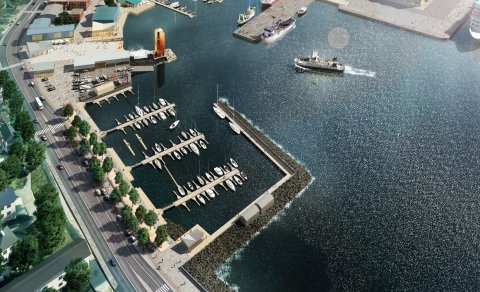 Þannig lítur nýja Hamarshöfnina út samkvæmt rammaskipulagi, en hún verður framundan Vesturhamri.